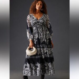 Anthropologie Black and White Floral Maxi Dress
